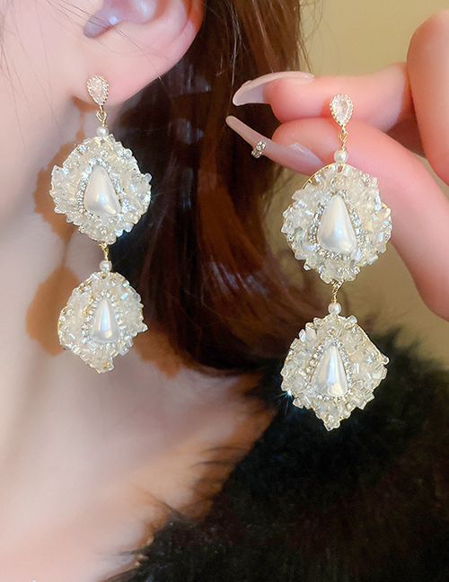 Fashion Crystal Leaves Leaf Crystal Pearl Earrings