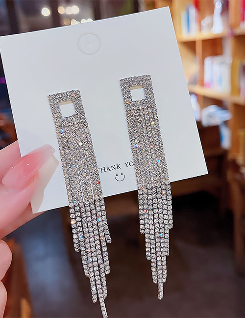 Fashion Silver Copper And Diamond Tassel Earrings