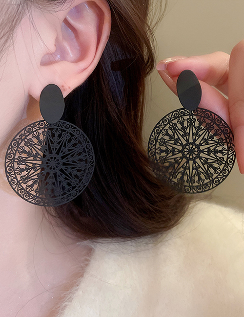 Fashion 1# Black Without Pattern Alloy Hollow Flower Earrings