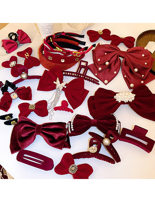 Fashion 2# Headband - Red Thick Section Flocked Diamond-studded Metal Standard Wide-brimmed Headband
