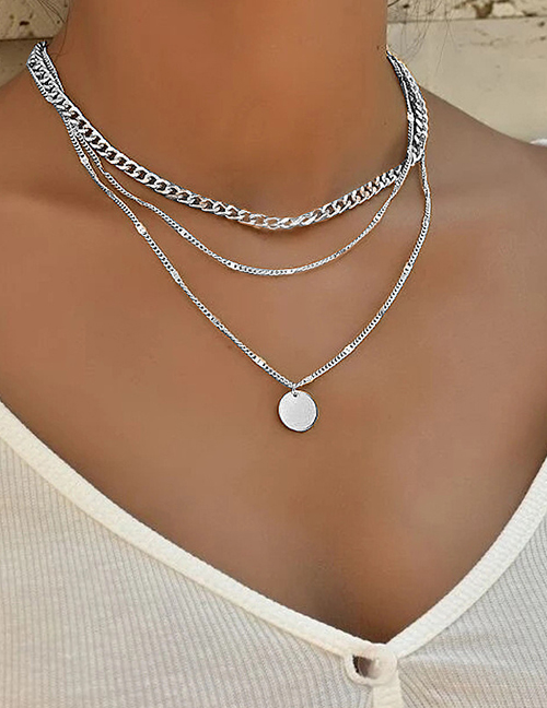 Fashion Silver Metal Medal Layered Necklace