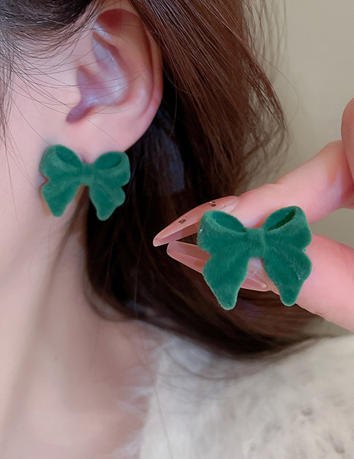 Fashion Large Green Bow Flocked Bow Stud Earrings