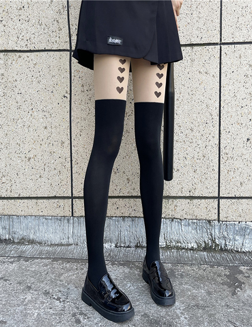 Fashion Black Velvet Heart Panel Stockings
