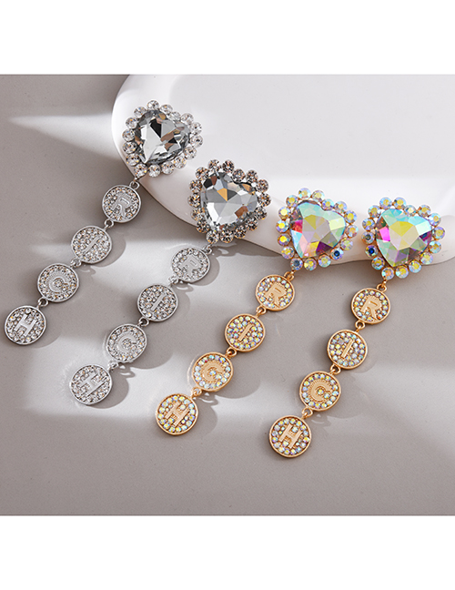 Fashion Gold Alloy Diamond Heart Round Alphabet Earrings