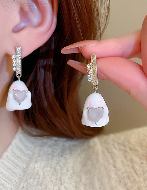 Fashion White Alloy Diamond Heart Ghost Earrings