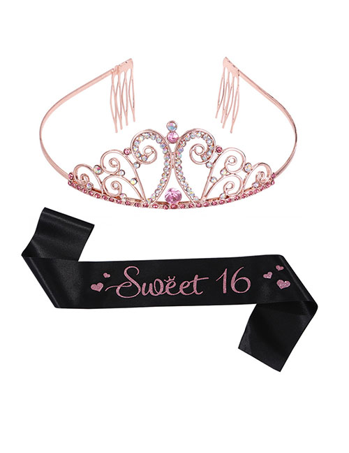 Fashion Crown + 16-year-old Glitter Cloth Set Alloy Diamond Crown Letter Shoulder Strap Set