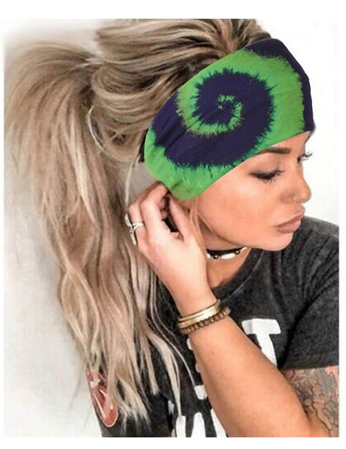 Fashion 6 Green Fabric Spiral-print Stretch Headband