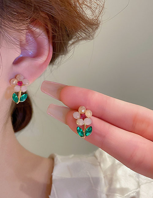 Fashion Pink Geometric Diamond Flower Earrings