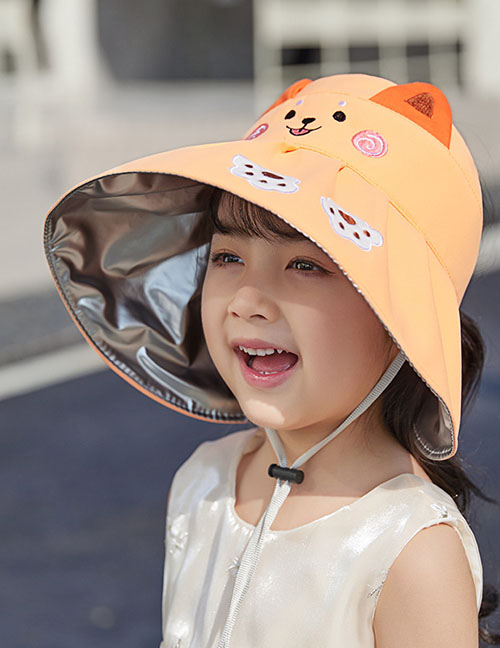 Fashion Beige Cotton Cartoon Large Eaves Empty -top Children's Solar Cap