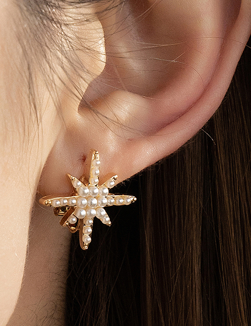 Fashion Gold Inlaid Pearl Eight -mangxing Ear Clip