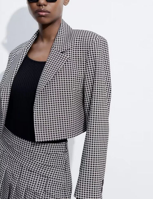Fashion Grid Sweet Checkered Lap Lapel Suit Jacket