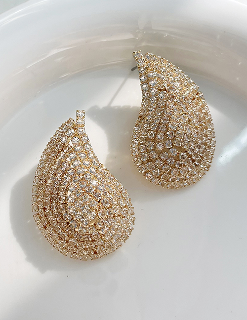 Fashion Gold Alloy Inlaid Diamond Geometric Earrings 