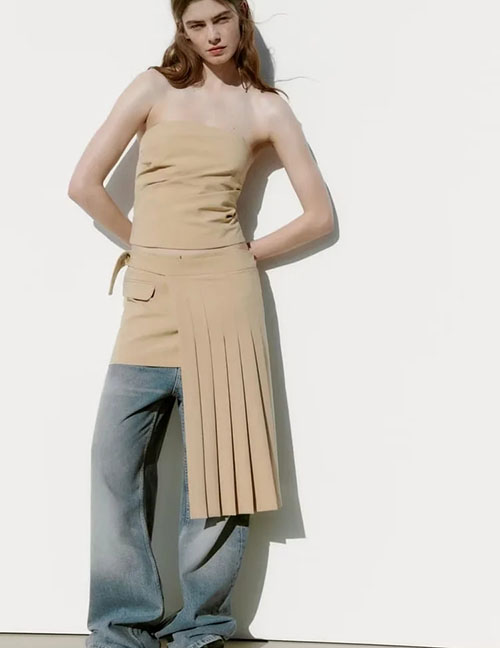 Fashion Khaki Irregular Skirts Of Woven Stitching