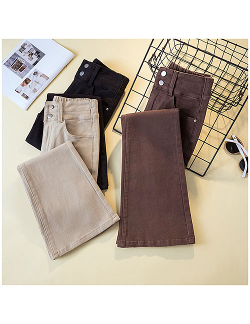 Fashion Coffee Spandex Double -bucking Wide -leg Trousers
