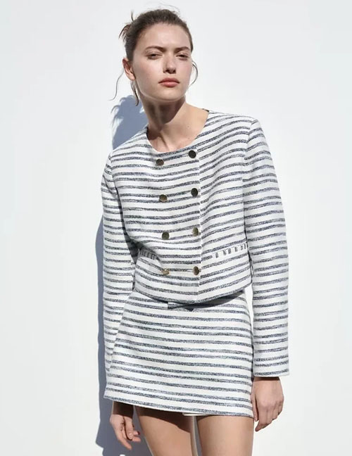 Fashion Stripe Sweet Striped Double -breasted Jacket