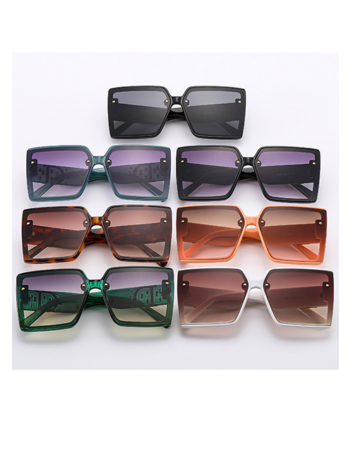 Fashion Green Frame Gradually Gray Yellow Tablets Metal Letters Square Large Frame Sunglasses