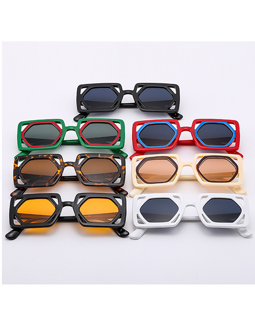 Fashion Beige Box Pc Hollow Diamond -shaped Square Frame Sunglasses