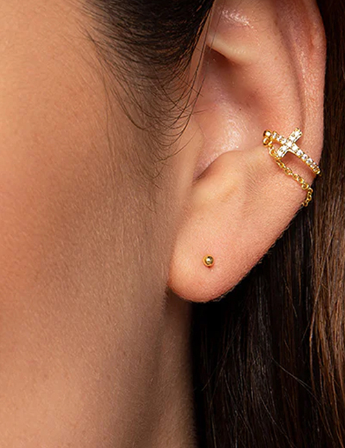 Fashion Single White Gold Metal Inlaid Diamond Cross Shelf Chain Ear Clip