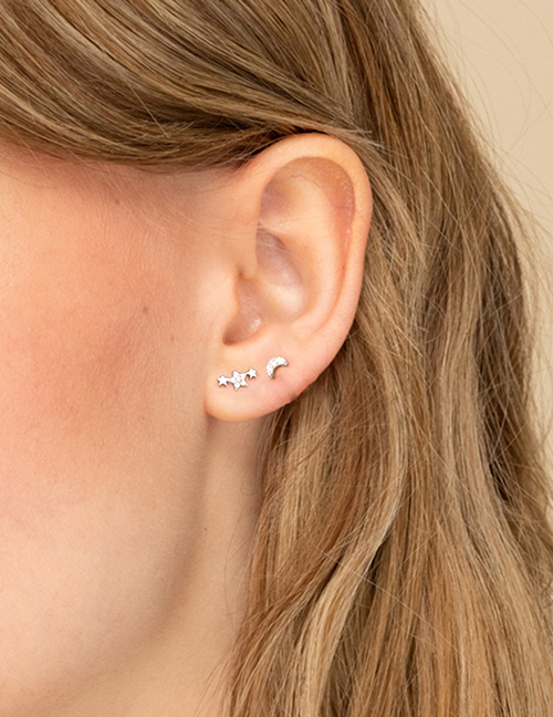 Fashion White Gold Metal Diamond Moon Earrings