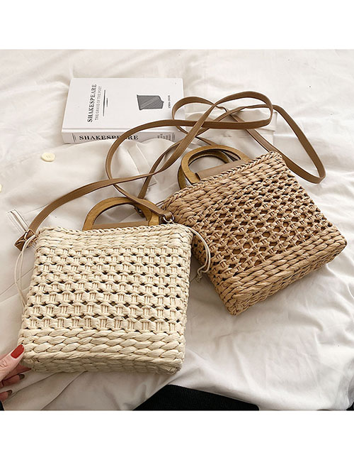 Fashion Khaki Grass -edged Large -capacity Messenger Bag