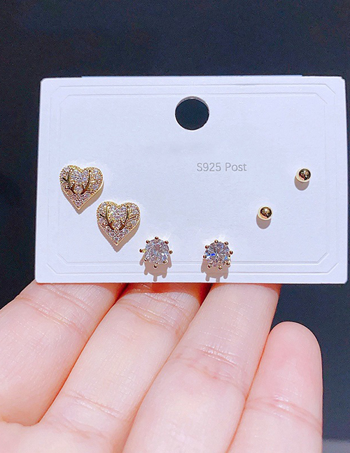 Fashion Gold Copper Diamond Love Geometric Earrings Set