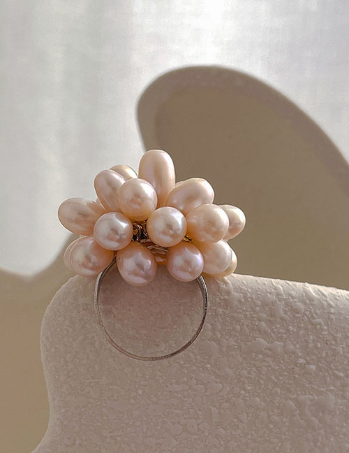 Fashion Pink Pearl Flower Opening Ring