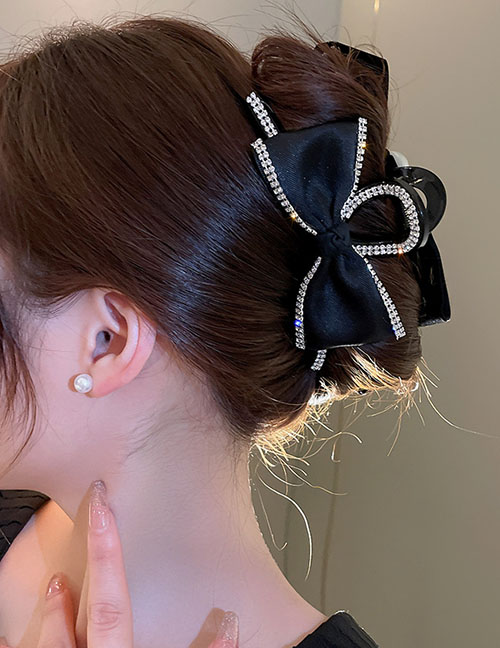 Fashion Grabbing-black Fabric Diamond Inlaid Bows Grab Clip