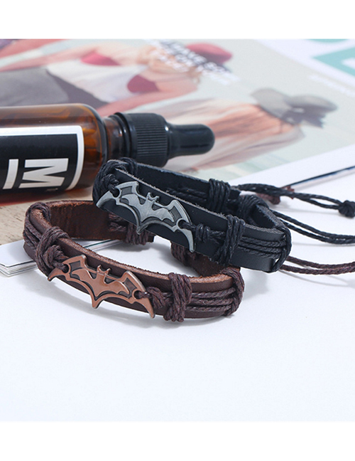 Fashion Brown Skin+ancient Red Copper Accessories Cowhide Woven Alloy Bat Bracelet