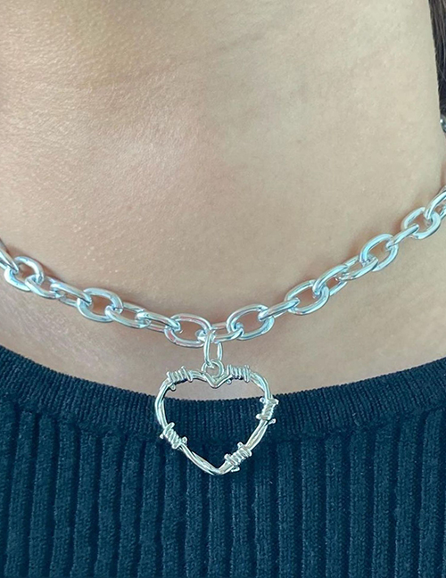 Fashion Silver Alloy Geometric Chain Heart Necklace