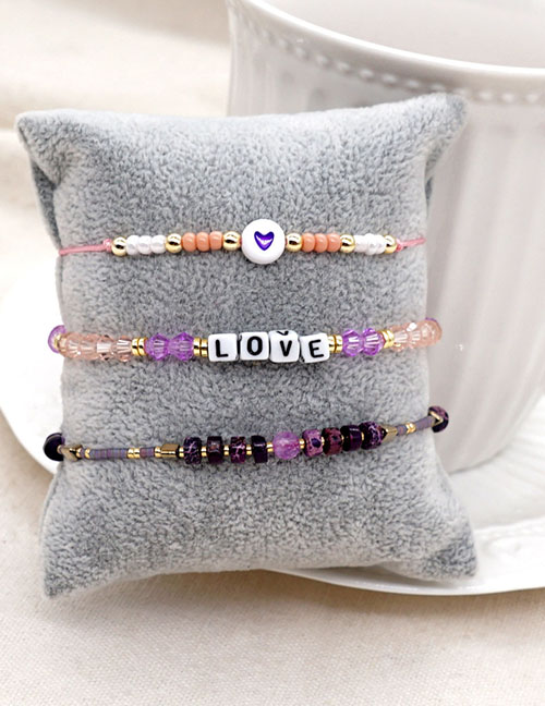 Fashion 2# Crystal Rice Bead Beaded Square Alphabet Bead Bracelet Set
