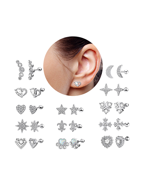 Fashion Section 1 Titanium Steel Zirconium Geometric Piercing Earrings
