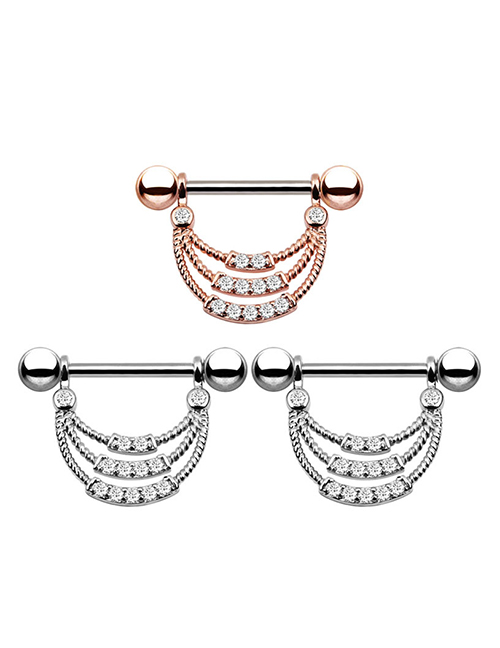 Fashion Rose Gold Copper And Diamond Geometric Piercing Nipple Ring
