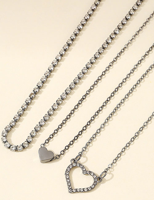 Fashion Gun Black Metal Diamond Heart Claw Chain Multilayer Necklace