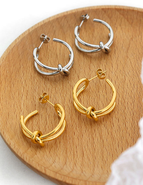 Fashion Gold Knotted C-shaped Earrings In Titanium Steel