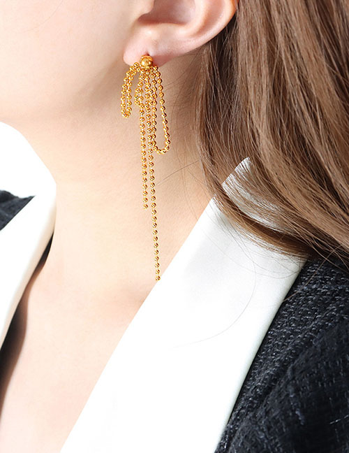 Fashion Gold Bead Chain Knotted Tassel Earrings