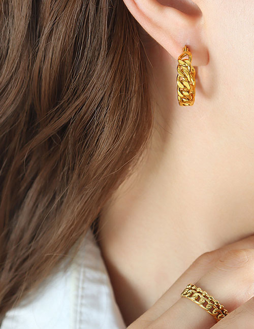 Fashion Gold Pure Copper Geometric Chain Round Earrings