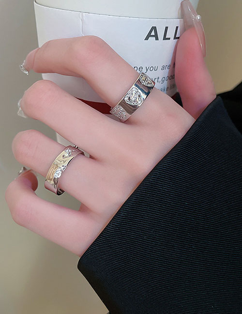 Fashion Ring - Silver (coarse) Copper And Diamond Geometric Open Ring