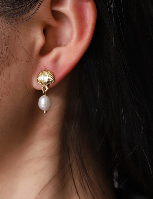 Fashion Gold Pure Copper Shell Pearl Earrings