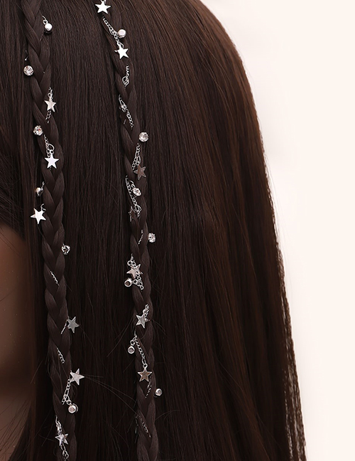 Fashion Silver Alloy Rhinestone Five-pointed Star Chain Hair Chain