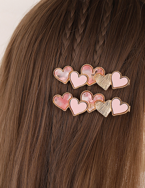 Fashion Love Pink Metal Heart Side Hair Clip