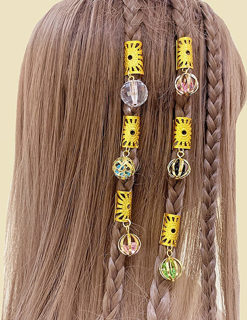Fashion Gold Set Of 6pcs Alloy Diamond Geometric Braiding Hair Button