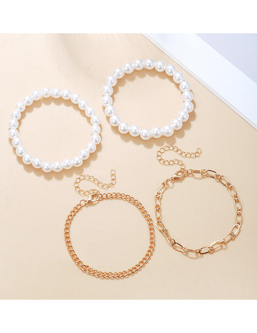 Fashion Gold Pearl Beaded Chain Bracelet Set