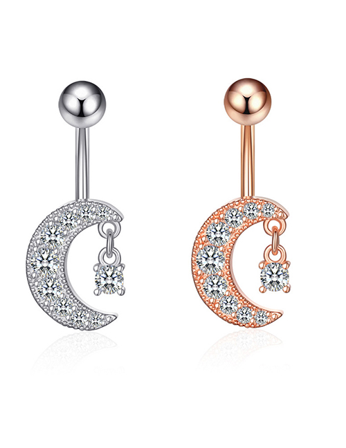 Fashion Rose Gold Titanium Steel Diamond Moon Piercing Navel Ring