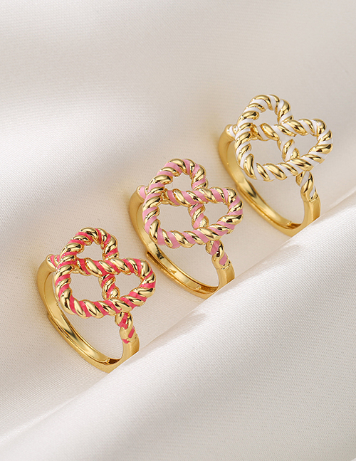 Fashion Pink Brass Oil Drip Heart Split Ring