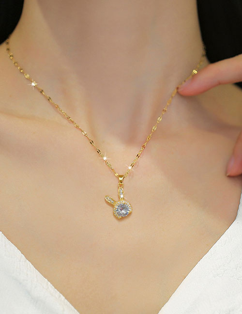 Fashion Rabbit Titanium Steel Diamond Rabbit Necklace