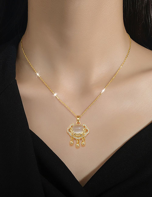 Fashion Gold Titanium Steel Diamond Longevity Lock Necklace