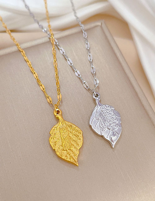 Fashion Silver Titanium Geometric Leaf Necklace