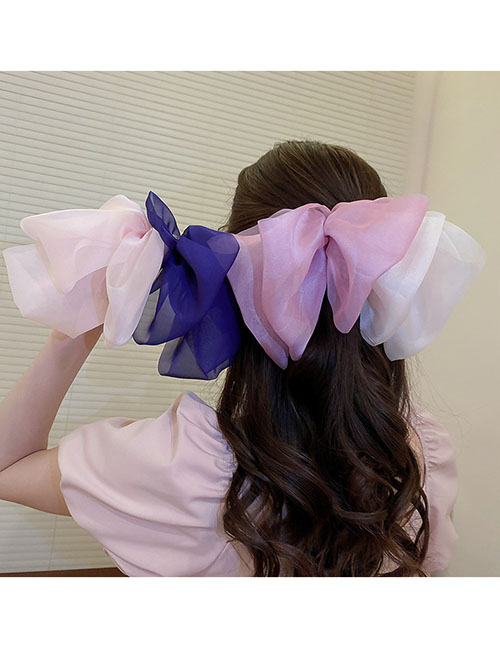 Fashion Spring Clip - Black And White Tulle Tri-layer Colorblock Bow Hair Clip