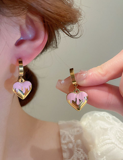 Fashion Earrings - Gold Titanium Steel Drip Oil Love Heart Hoop Earrings