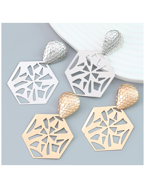 Fashion Silver Alloy Polygonal Geometric Hollow Stud Earrings